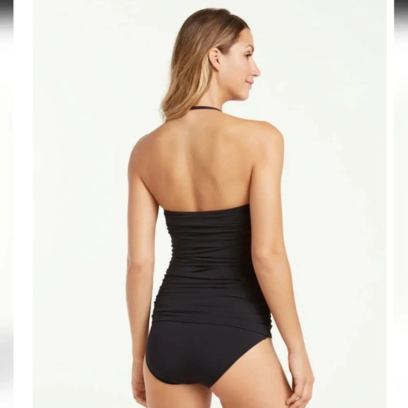 Tommy Bahama Pearl Twist Front Bandeau One Piece Swim Suit Shirred Stomach 8 - Picture 9 of 16